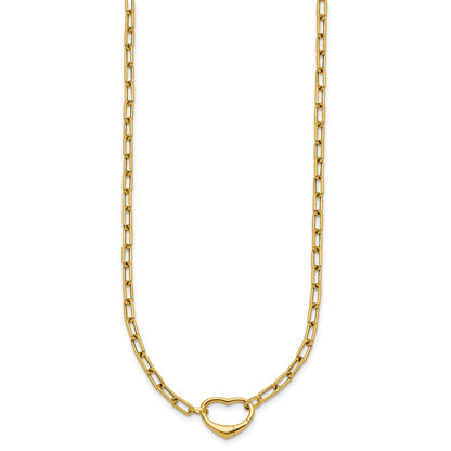14K Yellow Gold Polished Oval Link with Heart Clasp 18 Inch Necklace able to Convert to Bracelet