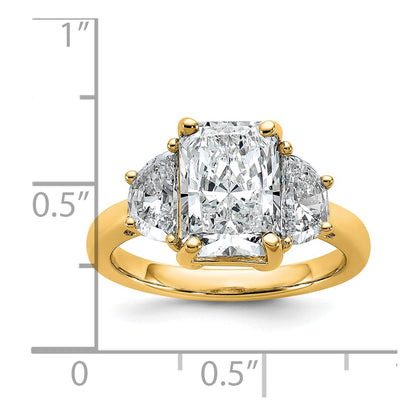 14K Yellow Gold 4 carat Certified Lab Grown Diamond VS/SI+ G+ Radiant and Half Moon Complete Three Stone Engagement Ring