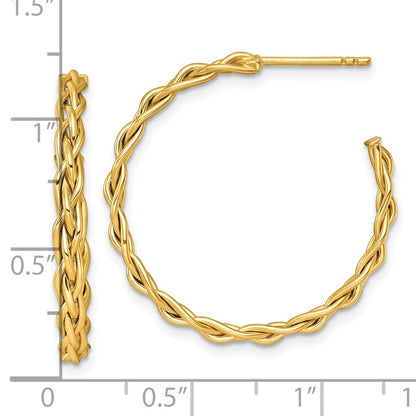 14K Yellow Gold Polished Woven Braid 3 x 29mm C-Hoop Post Earrings