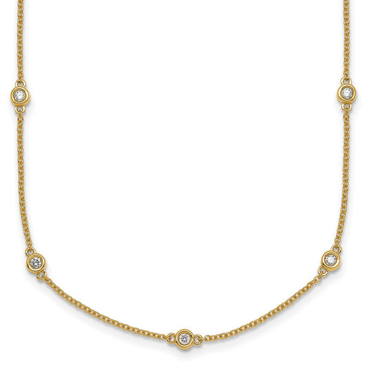 14K Yellow Gold Complete 3/8 carat Bezel-set Diamond and Cable Chain 15-Station 18 Inch Necklace