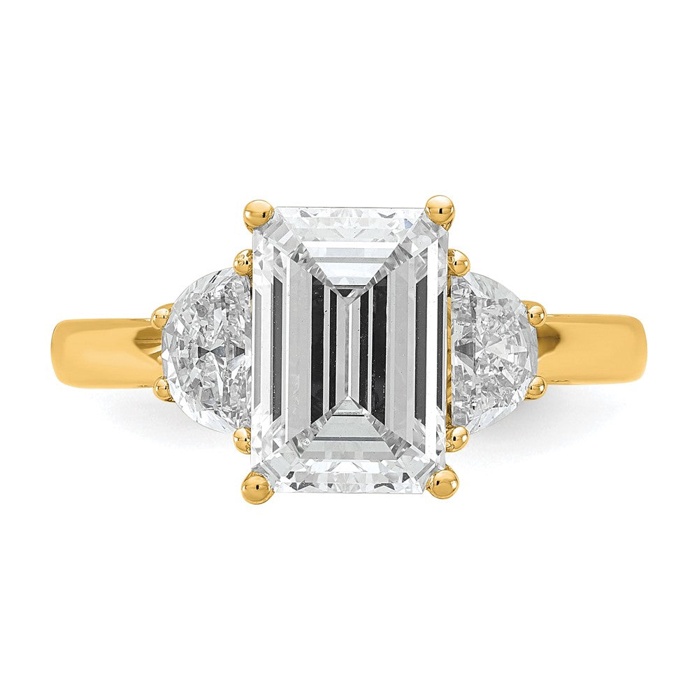 14K Yellow Gold 3 1/8 carat Certified Lab Grown Diamond VS/SI+ G+ Complete Emerald and Half Moon Three Stone Engagement Ring