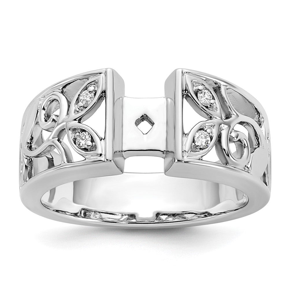14K White Gold Leaf Design Peg Set 1/20 carat Diamond Semi-mount Engagement Ring