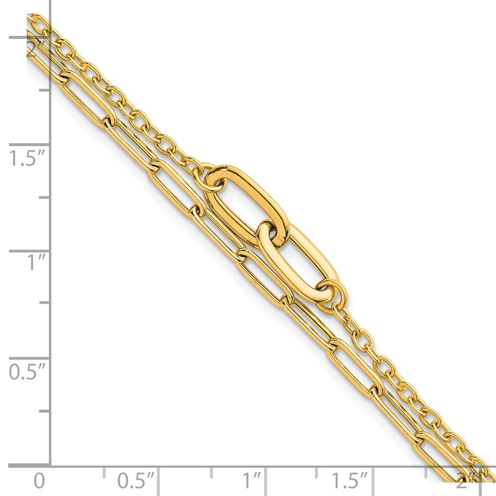14K Yellow Gold Polished Paperclip and Oval Cable Link Double Strand 7.5 Inch Bracelet