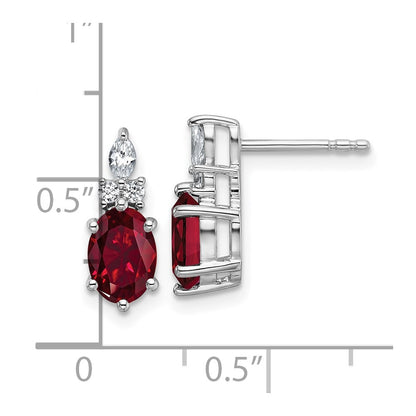 14K White Gold Diamond and 7x5 Oval July/Lab Created Ruby Post Earrings