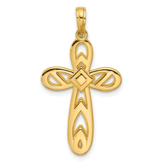 14K Yellow Gold Polished Rounded Cross Pendant