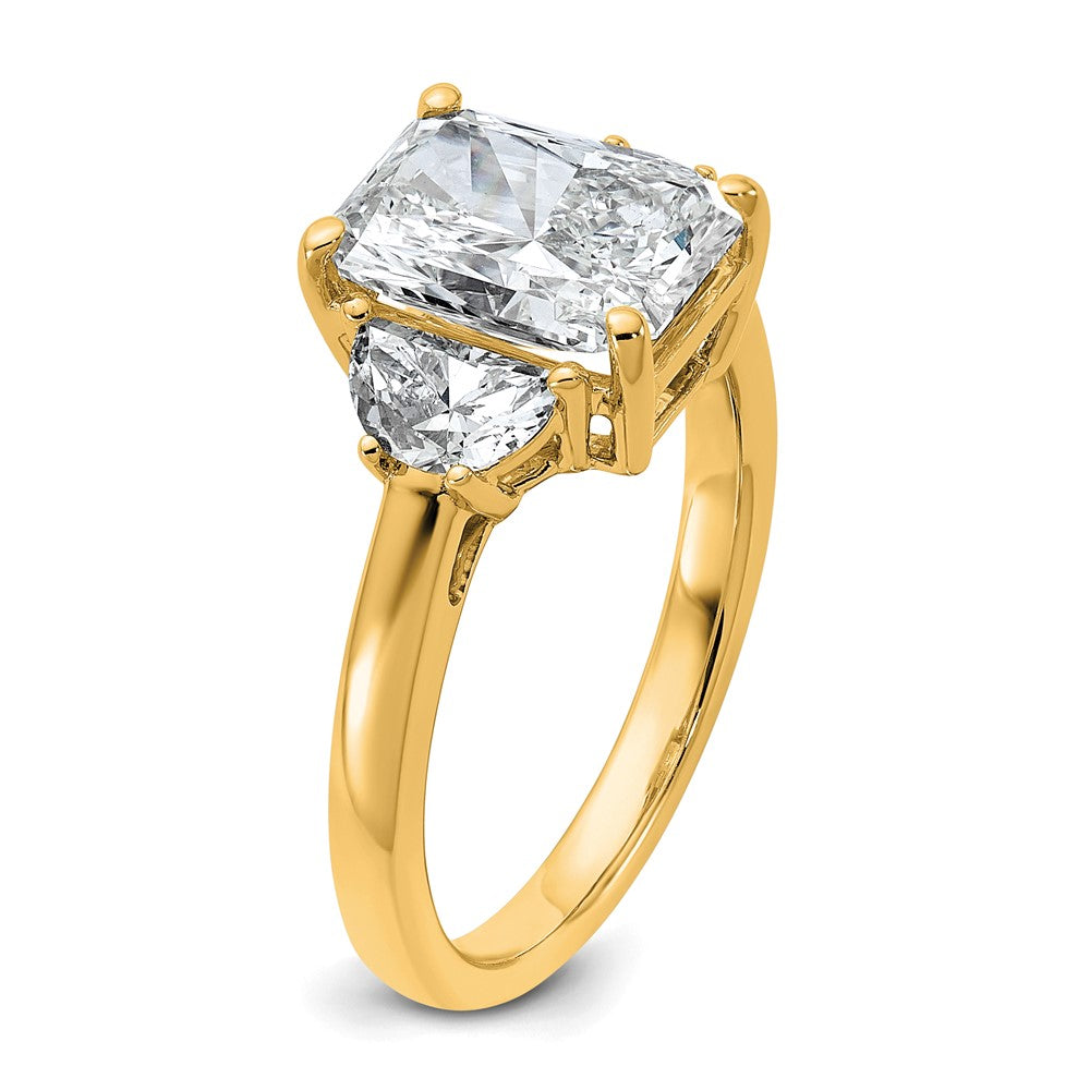 14K Yellow Gold 3 1/8 carat Certified Lab Grown Diamond VS/SI+ G+ Radiant and Half Moon Complete Three Stone Engagement Ring