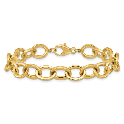 14K Yellow Gold Polished 9mm Round Cable Chain 7.5 Inch Bracelet