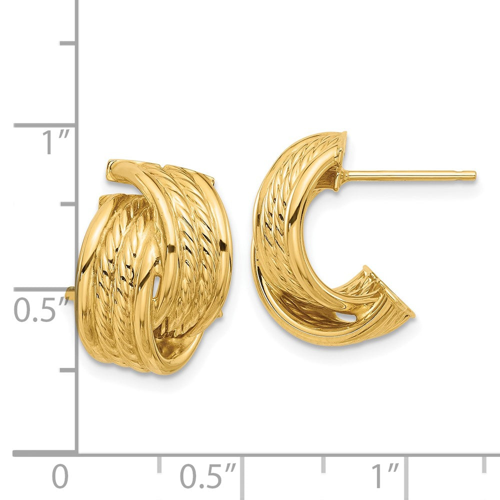 14K Yellow Gold Polished and Textured Twisted Post Earrings