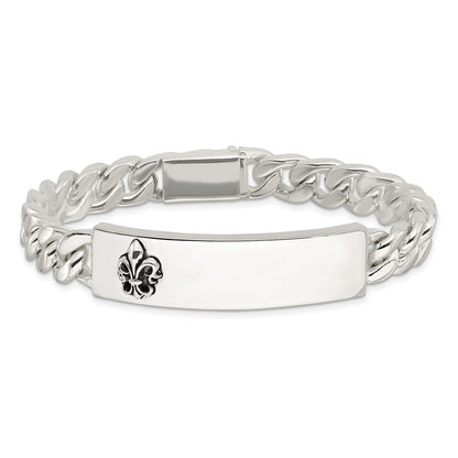 Sterling Silver Antiqued Fleur-de-lis ID Men's Bracelet