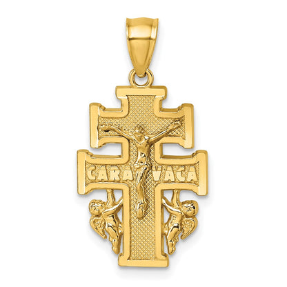 14K Yellow Gold Polished and Textured Cara Vaca Crucifix Pendant