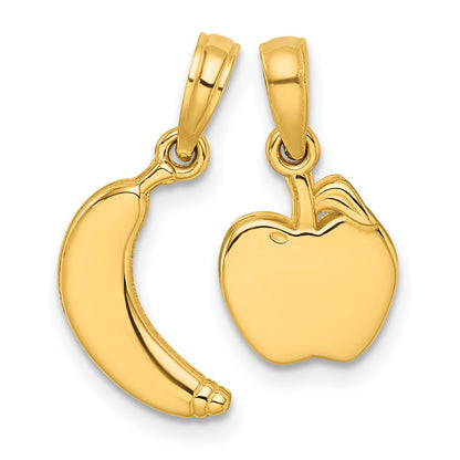 14K Yellow Gold Polished Banana and Apple Pendant Set