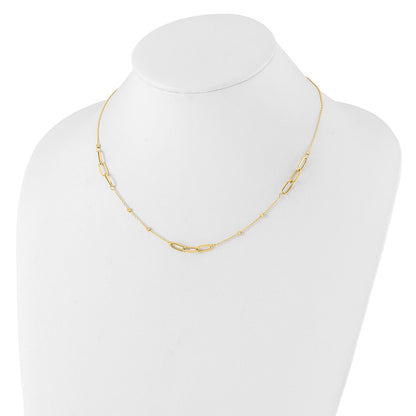14K Yellow Gold Polished Linked Ovals and Diamond-cut Beads Fancy 3-Station 18 Inch Necklace