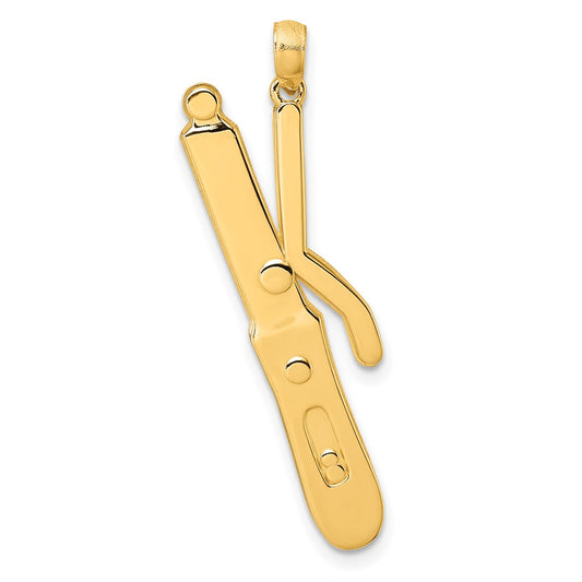 14K Yellow Gold Polished Curling Wand Pendant
