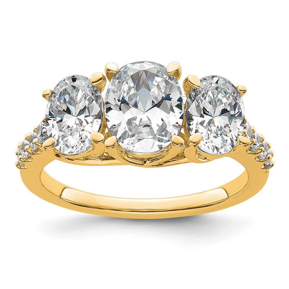 14K Yellow Gold 2 3/4 carat Certified Lab Grown Diamond VS/SI+ G+ Oval Complete Three Stone Engagement Ring