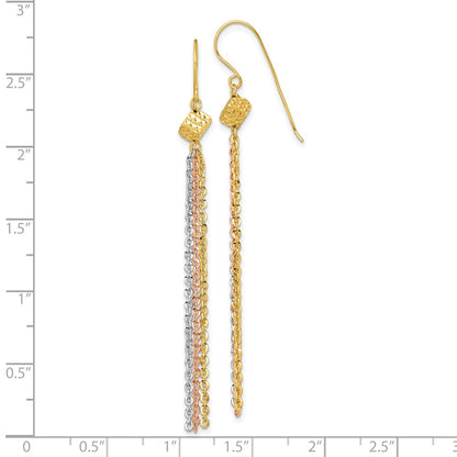 14K Tri-Color Gold Tri-color Polished Fancy Chain Tassel Dangle French Hook Earrings