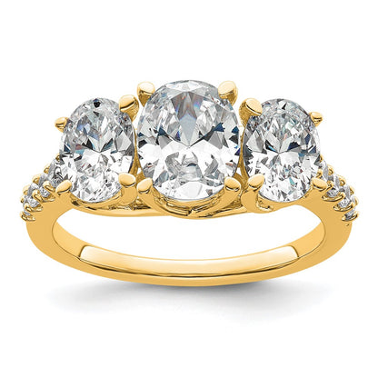 14K Yellow Gold 2 3/4 carat Lab Grown Diamond VS+ F+ Oval Complete Three Stone Engagement Ring