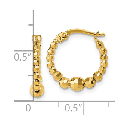 14K Yellow Gold Polished Diamond-cut Graduated Beaded Hoop Earrings