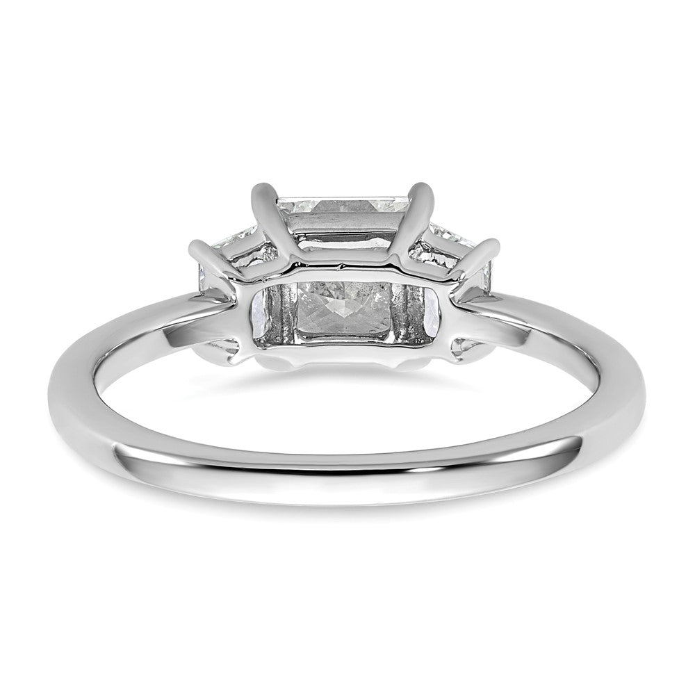 14K White Gold 3/8 carat Lab Grown Diamond VS+ F+ Trapezoid 1 carat Princess Center Semi Mount Three Stone Engagement Ring