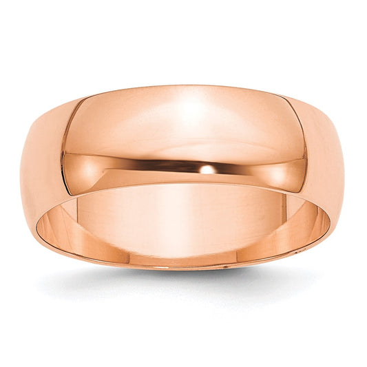 14K Rose Gold 7mm LTW Half Round Wedding Band Ring