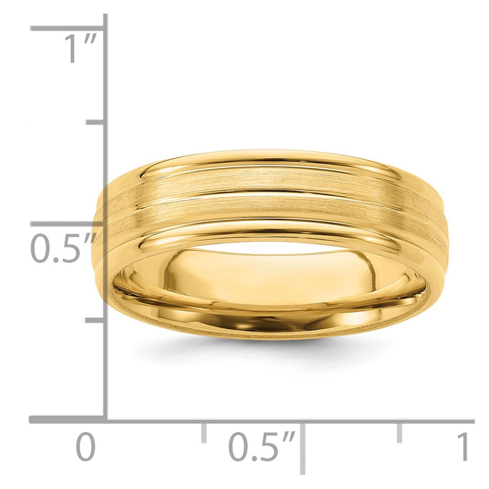 14K Yellow Gold 6mm Heavyweight Comfort Fit Brushed Satin with Center Line Fancy Wedding Band Ring