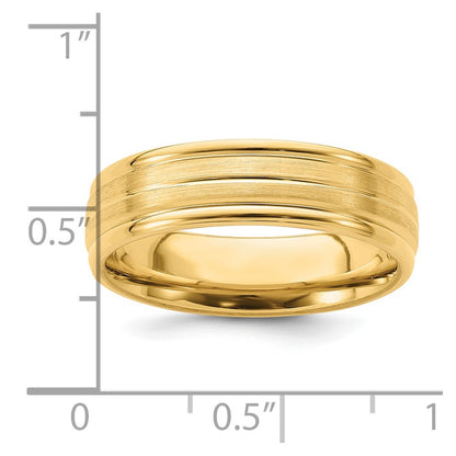 14K Yellow Gold 6mm Heavyweight Comfort Fit Brushed Satin with Center Line Fancy Wedding Band Ring