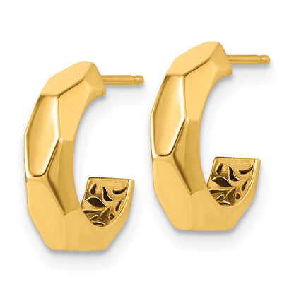 14K Yellow Gold Polished Hollow Geometric C-Hoop Post Earrings