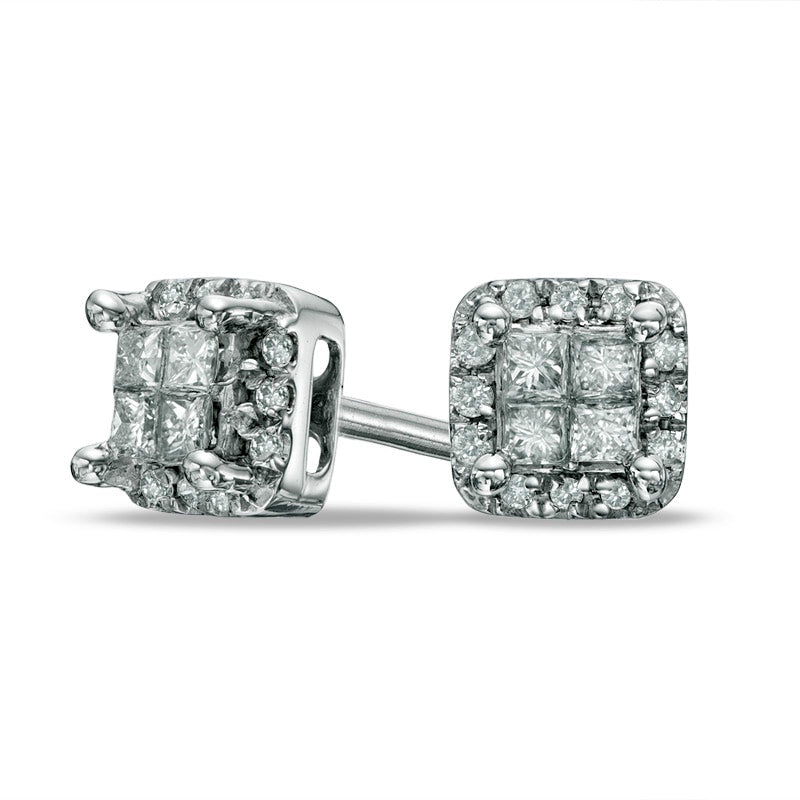 0.25 CT. T.W. Quad Princess-Cut Diamond Frame Stud Earrings in 14K White Gold