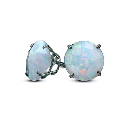 8.0mm Lab-Created Opal Stud Earrings in 10K White Gold