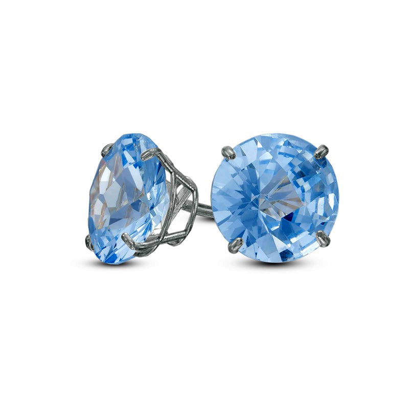 8.0mm Simulated Aquamarine Stud Earrings in 10K White Gold