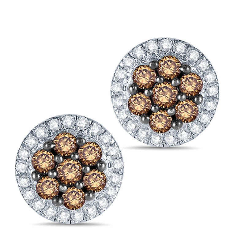 0.33 CT. T.W. Champagne and White Diamond Frame Stud Earrings in 10K Rose Gold