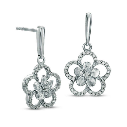 0.1 CT. T.W. Diamond Frame Pinwheel Flower Stud Earrings in 10K White Gold