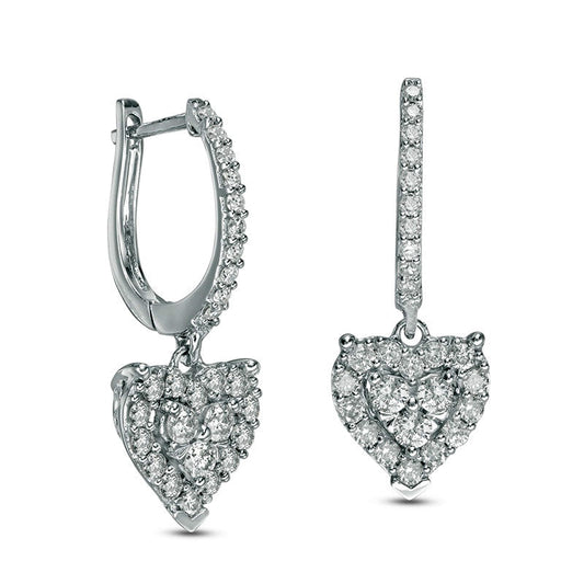 1 CT. T.W. Diamond Heart Hoop Earrings in 10K White Gold