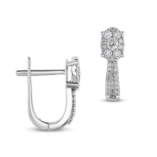 0.5 CT. T.W. Diamond Oval Composite Two-Row Hoop Earrings in 14K White Gold