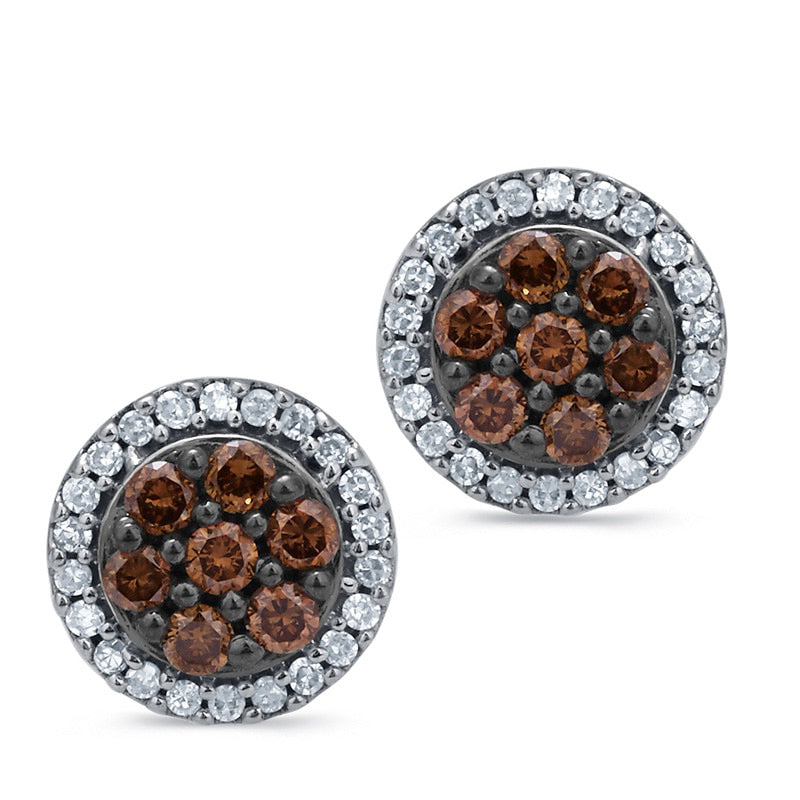 0.33 CT. T.W. Champagne and White Diamond Composite Stud Earrings in 10K Rose Gold