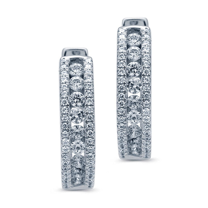 1 CT. T.W. Diamond Hoop Earrings in 10K White Gold