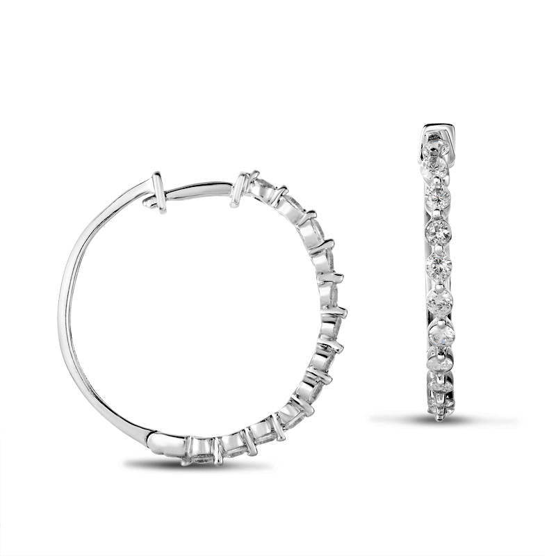 1 CT. T.W. Diamond Hoop Earrings in 14K White Gold