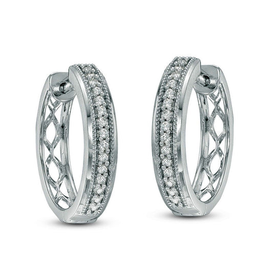 0.2 CT. T.W. Diamond Vintage-Style Hoop Earrings in 10K White Gold