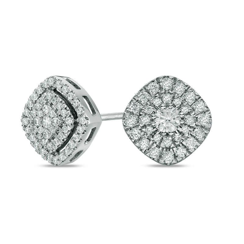 0.33 CT. T.W. Composite Diamond Cushion Frame Stud Earrings in 10K White Gold