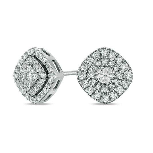0.33 CT. T.W. Composite Diamond Cushion Frame Stud Earrings in 10K White Gold