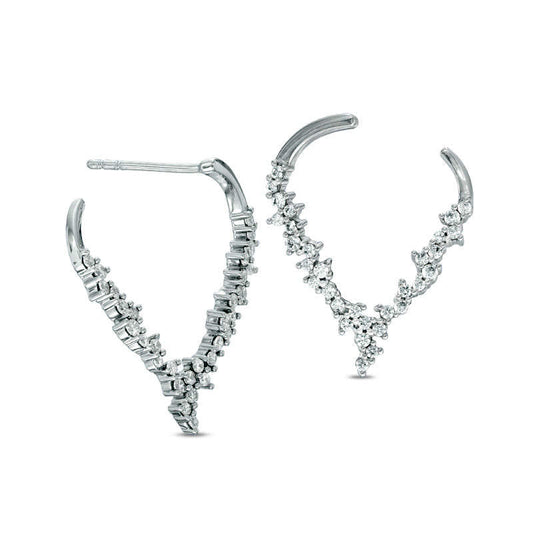 0.5 CT. T.W. Diamond Chevron Open Hoop Earrings in 10K White Gold