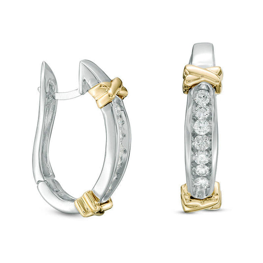 0.5 CT. T.W. Diamond "X" Collar Hoop Earrings in 10K Two-Tone Gold