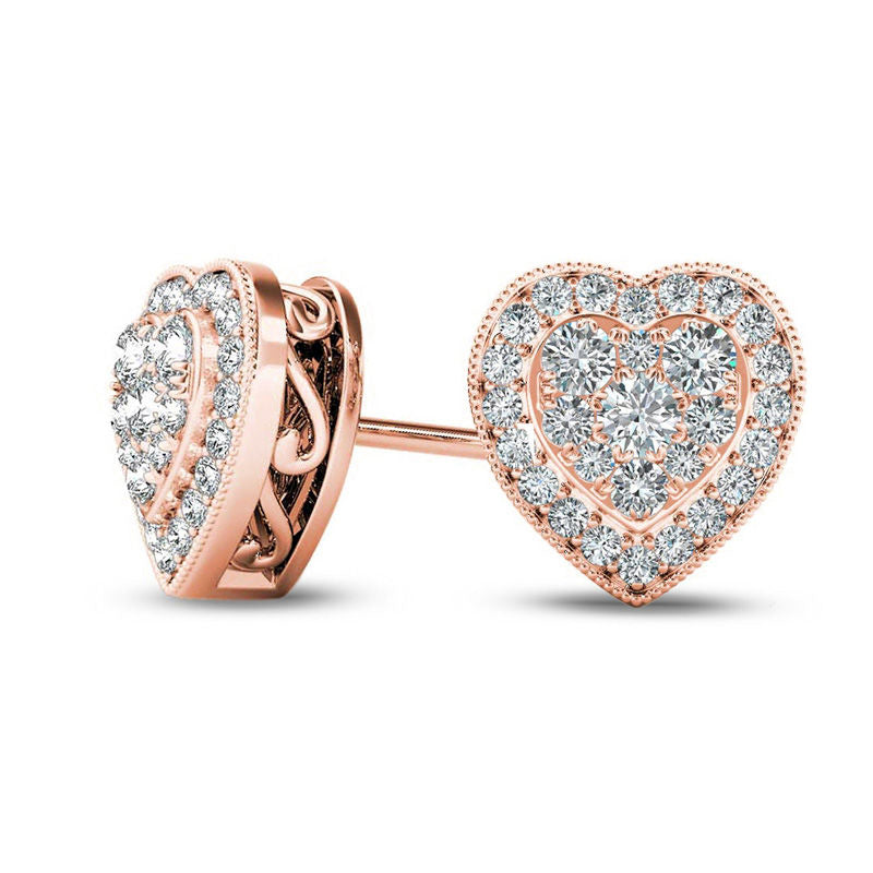 0.33 CT. T.W. Composite Diamond Vintage-Style Heart Stud Earrings in 10K Rose Gold
