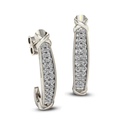 0.38 CT. T.W. Diamond Vintage-Style Two Row J-Hoop Earrings in 10K White Gold