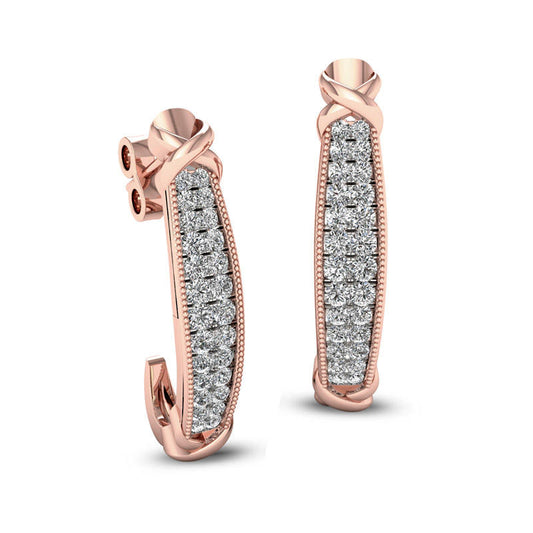 0.38 CT. T.W. Diamond Vintage-Style Two Row J-Hoop Earrings in 10K Rose Gold
