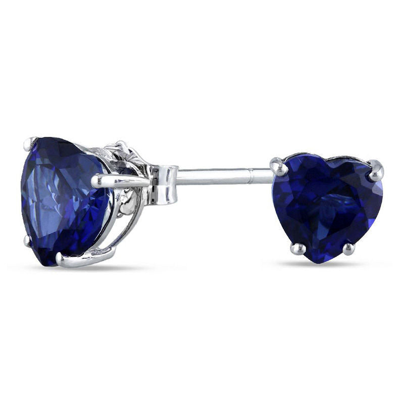 6.0mm Hear-Shaped Lab-Created Blue Sapphire Stud Earrings in 10K White Gold