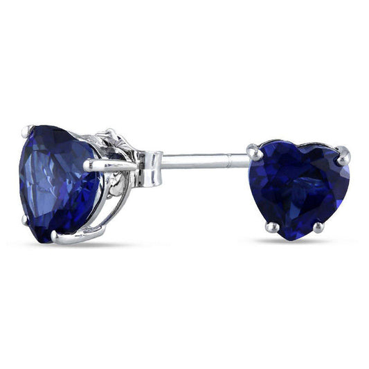 6.0mm Hear-Shaped Lab-Created Blue Sapphire Stud Earrings in 10K White Gold