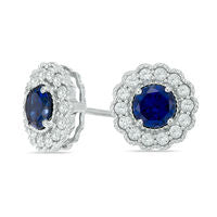 5.0mm Lab-Created Blue and White Sapphire Flower Stud Earrings in Sterling Silver