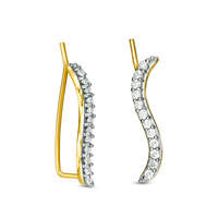 Lab-Created White Sapphire "S" Curve Crawler Earrings in Sterling Silver with 14K Gold Plate