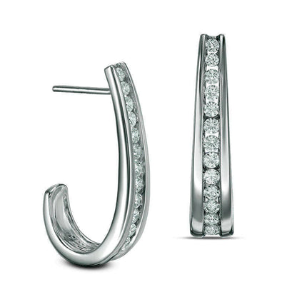 1 CT. T.W. Diamond J-Hoop Earrings in 14K White Gold