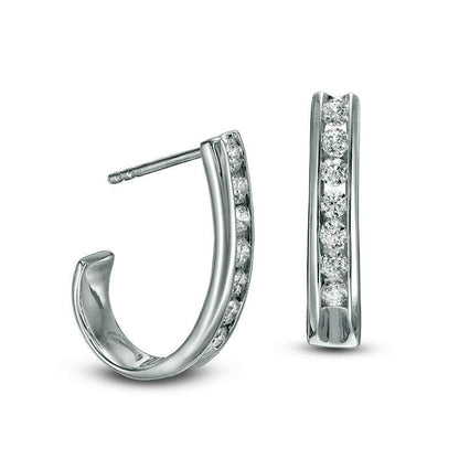 1 CT. T.W. Diamond J-Hoop Earrings in 14K White Gold